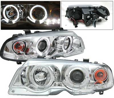 BMW 3 Series 2DR 4 Car Option Dual Halo Projector Headlights - Chrome - LP-BE462CC-YD