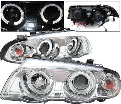 BMW 3 Series 2DR 4 Car Option Dual Halo Projector Headlights - Chrome - LP-BE462CC-YD