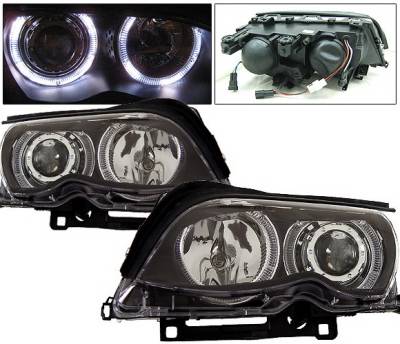 BMW 3 Series 2DR 4 Car Option Dual Halo Projector Headlights - Black - LP-BE46402BCR-KS