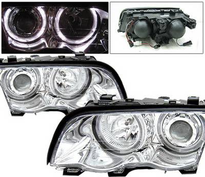 BMW 3 Series 2DR 4 Car Option Dual Halo Projector Headlights - Chrome - LP-BE46499CCR-KS