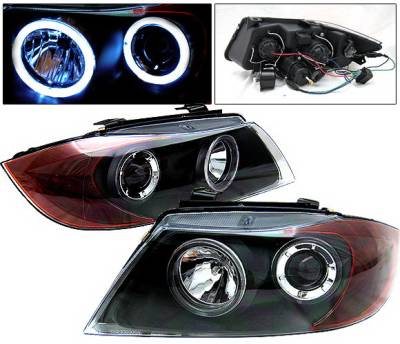 BMW 3 Series 4 Car Option Dual Halo Projector Headlights - Black - LP-BE904BC-9