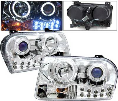 Chrysler 300 4 Car Option LED Halo Projector Headlights - Chrome CCFL - LP-C300C-KS-CCFL