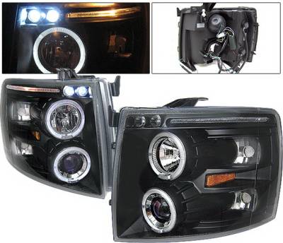 Chevrolet Silverado 4 Car Option LED Halo Projector Headlights - Black - LP-CSV07BB-5