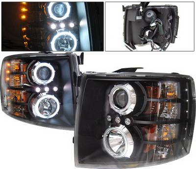 Chevrolet Silverado 4 Car Option LED Halo Projector Headlights - Black CCFL - LP-CSV07BB-KS