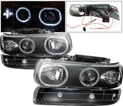 Chevrolet Silverado 4 Car Option LED Halo Projector Headlights - LP-CSV99BC-6