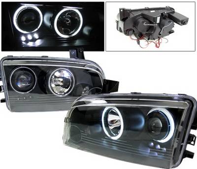 Dodge Charger 4 Car Option Halo Projector Headlights - Black CCFL - LP-DCHAR05BB-KS