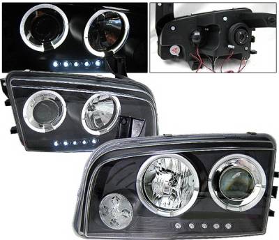 Dodge Charger 4 Car Option Halo Projector Headlights - Black - LP-DCHAR05BC-YD