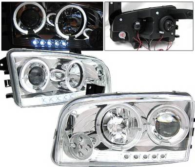 Dodge Charger 4 Car Option Halo Projector Headlights - Chrome - LP-DCHAR05CC-YD