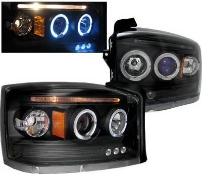 Dodge Dakota 4 Car Option LED Halo Projector Headlights - Black - LP-DD05BB-5