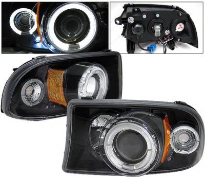 Dodge Dakota 4 Car Option LED Halo Projector Headlights - Black - LP-DD97BC-YD