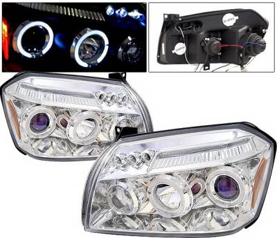 Dodge Magnum 4 Car Option LED Dual Halo Projector Headlights - Chrome - LP-DGMAG05CC-5