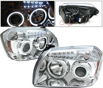 Dodge Magnum 4 Car Option Halo LED Projector Headlights - Chrome - LP-DGMAG05CC-YD