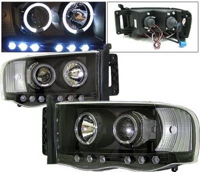 Dodge Ram 4 Car Option Halo Projector Headlights - Black - 1PC - LP-DR02BB-YD