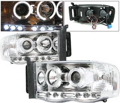 Dodge Ram 4 Car Option Halo Projector Headlights - Chrome - 1PC - LP-DR02CB-YD