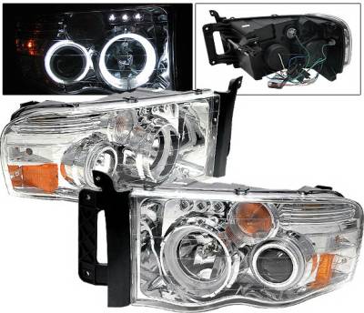 Dodge Ram 4 Car Option Halo Projector Headlights - Chrome CCFL - 1PC - LP-DR02CC-KS-CCFL