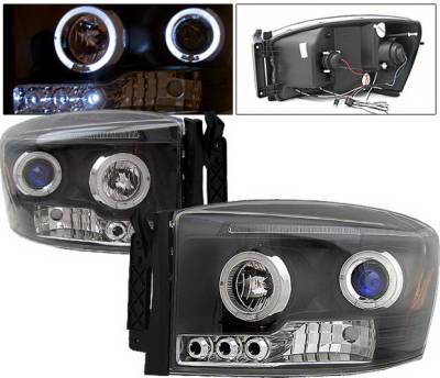 Dodge Ram 4 Car Option Halo LED Projector Headlights - Black - 1PC - LP-DR06BB-5