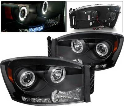 Dodge Ram 4 Car Option Halo LED Projector Headlights - Black - 1PC - LP-DR06BC-YD