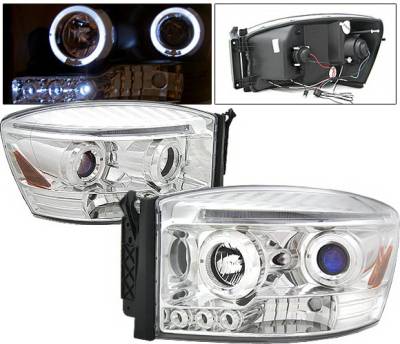 Dodge Ram 4 Car Option Halo LED Projector Headlights - Chrome - 1PC - LP-DR06CB-5