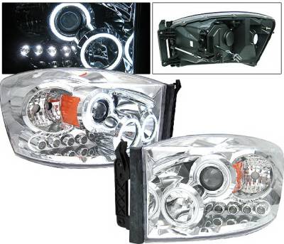 Dodge Ram 4 Car Option LED Halo Projector Headlights - Chrome CCFL - 1PC - LP-DR06CC-KS