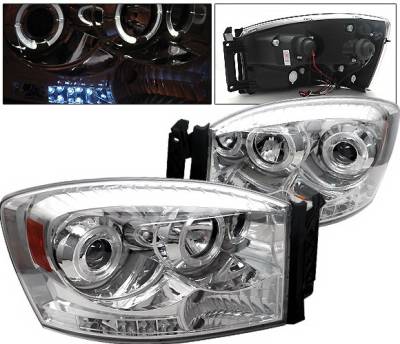 Dodge Ram 4 Car Option Halo LED Projector Headlights - Chrome - 1PC - LP-DR06CC-YD