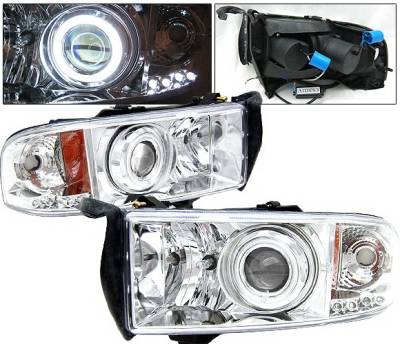 Dodge Ram 4 Car Option Halo Projector Headlights - Chrome CCFL - LP-DR94CC-KS-CCFL