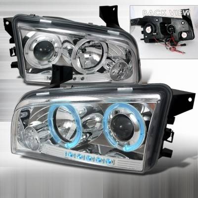 Dodge Charger Custom Disco Chrome Harger Halo LED Projector Headlights - LHP-CHG05-YD