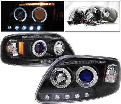 Ford F150 4 Car Option LED Dual Halo Projector Headlights - Black - LP-FF150BB-5