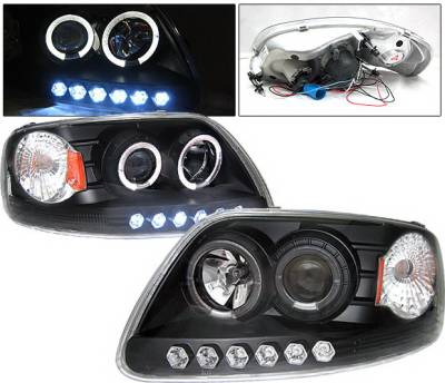 Ford F150 4 Car Option Projector Headlights with Dual Halo - Black - LP-FF150BB-YD