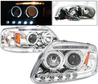 Ford F150 4 Car Option LED Dual Halo Projector Headlights - Chrome - LP-FF150CB-5