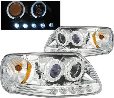 Ford F150 4 Car Option Dual Halo Projector Headlights - Chrome - 1PC - LP-FF150CB-KS