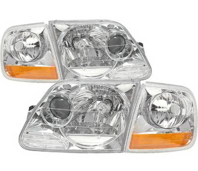 Ford F150 4 Car Option Projector Headlights - Chrome with Amber Reflector - LP-FF150CC-DP