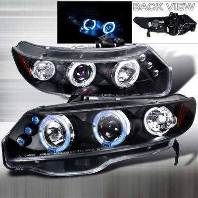 Honda Civic 2DR Custom Disco Black JDM LED Halo Projector Headlights - LHP-CV062JM-TM