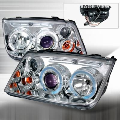 Volkswagen Jetta Custom Disco Chrome & Blue Halo Projector Headlights - LHP-JET99B-YD