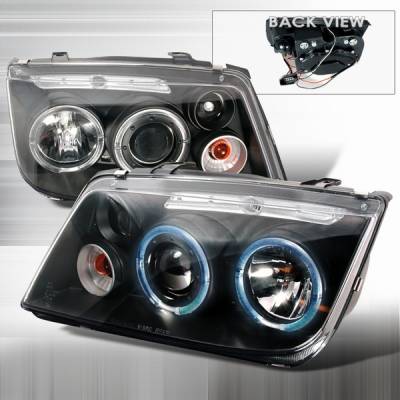 Volkswagen Jetta Custom Disco Black & Clear Halo Projector Headlights - LHP-JET99JM-YD