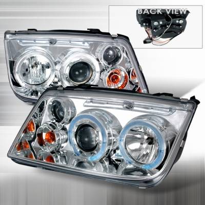 Volkswagen Jetta Custom Disco Chrome & Clear Halo Projector Headlights - LHP-JET99-YD