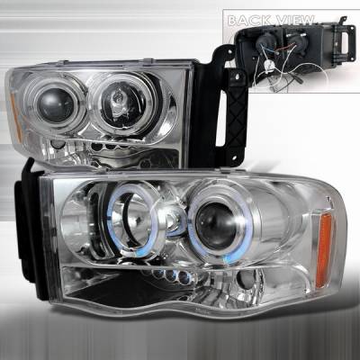 Dodge Ram Custom Disco Chrome Halo Projector Headlights - LHP-RAM02H-TM