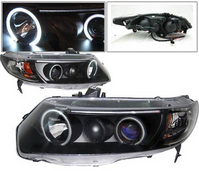 Honda Civic 2DR 4 Car Option Dual Halo Projector Headlights - Black CCFL - LP-HC062BB-KS