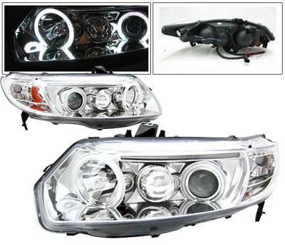 Honda Civic 2DR 4 Car Option Dual Halo Projector Headlights - Chrome CCFL - LP-HC062CB-KS