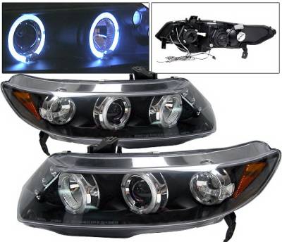 Honda Civic 4DR 4 Car Option Dual Halo LED Projector Headlights - Black - LP-HC064BB-5