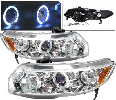 Honda Civic 4DR 4 Car Option Dual Halo LED Projector Headlights - Chrome - LP-HC064CB-5