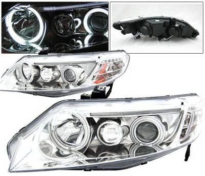 Honda Civic 2DR 4 Car Option Dual Halo Projector Headlights - Chrome CCFL - LP-HC064CB-KS