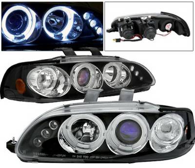 Honda Civic HB 4 Car Option LED Dual Halo Projector Headlights - Black - LP-HC922BB-5