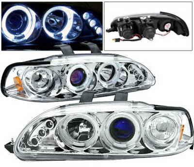 Honda Civic HB 4 Car Option LED Dual Halo Projector Headlights - Chrome - LP-HC922CB-5