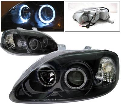 Honda Civic 4 Car Option Dual Halo Projector Headlights - Black - LP-HC99BBR-KS