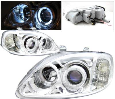 Honda Civic 4 Car Option Dual Halo Projector Headlights - Chrome - LP-HC99CBR-KS