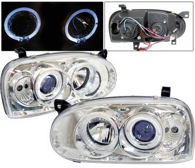 Volkswagen Golf 4 Car Option Halo Projector Headlights - Chrome - LP-VG92CB-YD