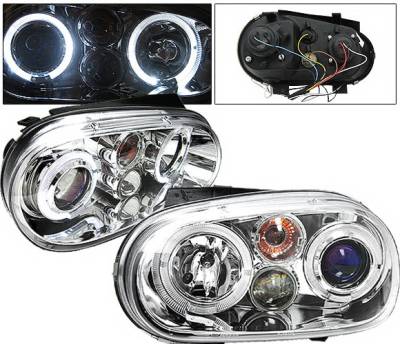 Volkswagen Golf 4 Car Option Halo Projector Headlights - Chrome - LP-VG99CB-5