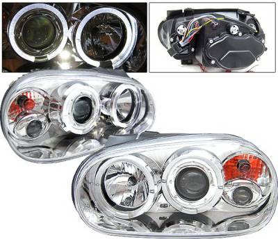 Volkswagen Golf 4 Car Option Halo Projector Headlights - Chrome - LP-VG99CB-YD