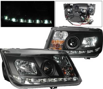 Volkswagen Jetta 4 Car Option Projector Headlights - R8 DRL - Black - LP-VJ99BDR-YD