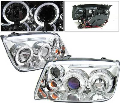 Volkswagen Jetta 4 Car Option Halo Projector Headlights - Chrome - LP-VJ99CC-YD